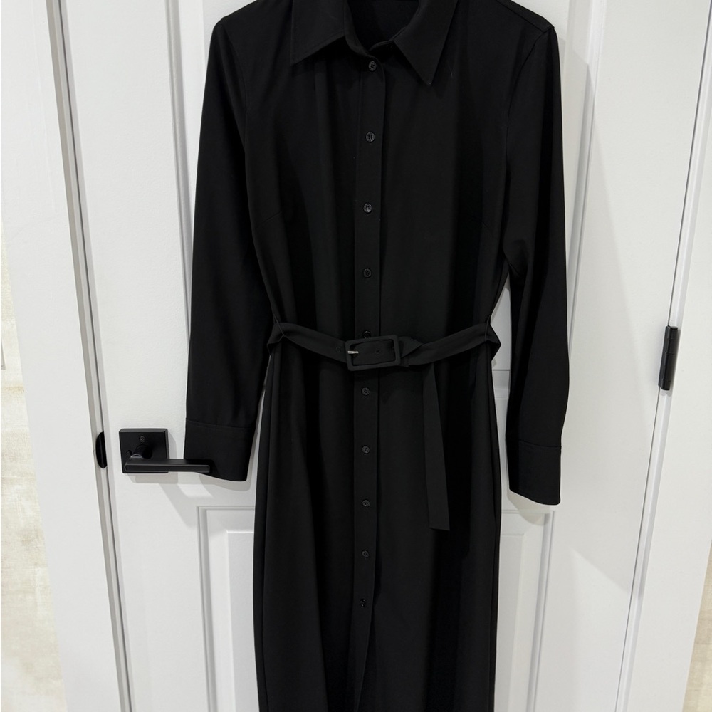 Zara Black Buttoned Tie Front Long Sleeve Dress